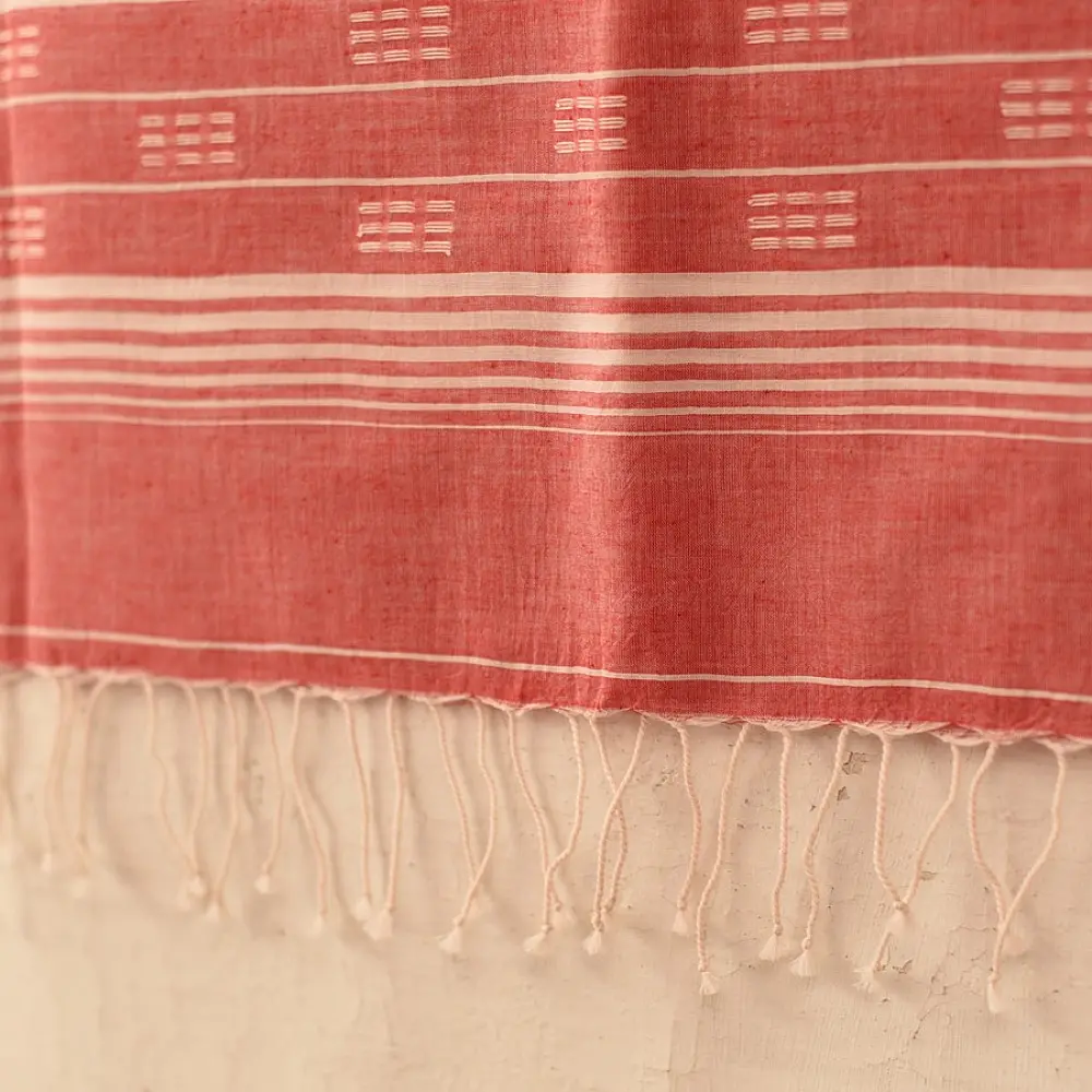 shop Handloom Soft Cotton Jamdani Stole - Tomato Red