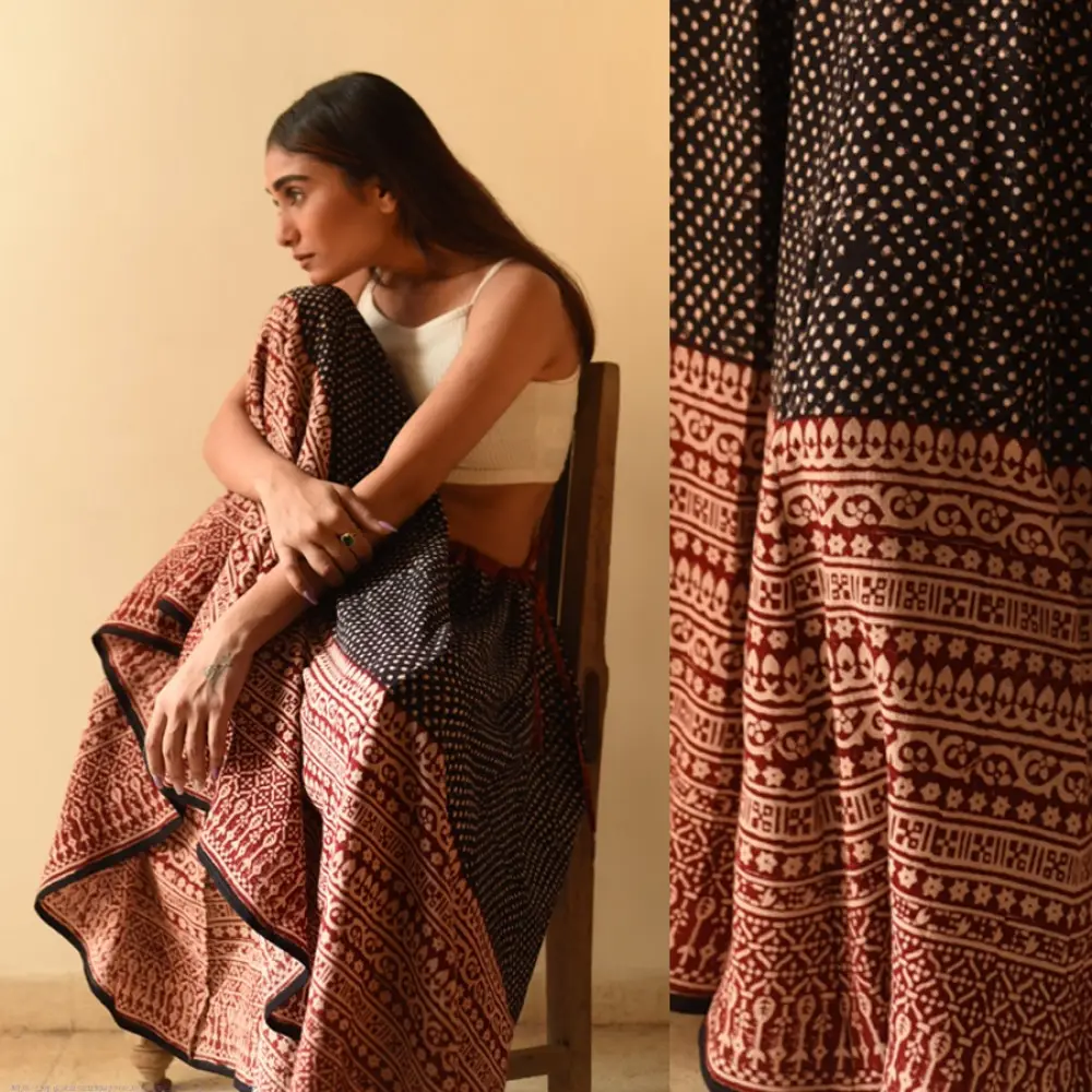 shop Jawariya Block Printed A-Line Long Skirt / Kali Skirt