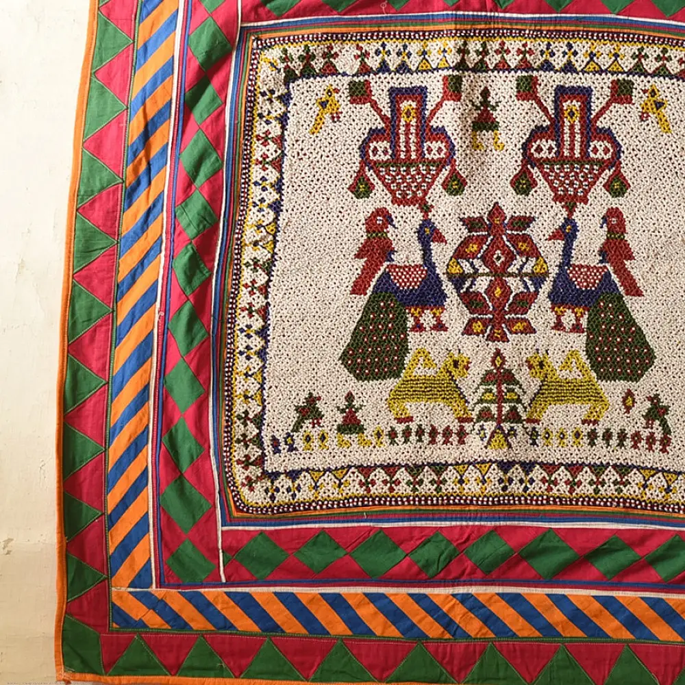 Saurashtra Beadwork - Old & Antique Wall Hanging - Peacock Motif Chakda