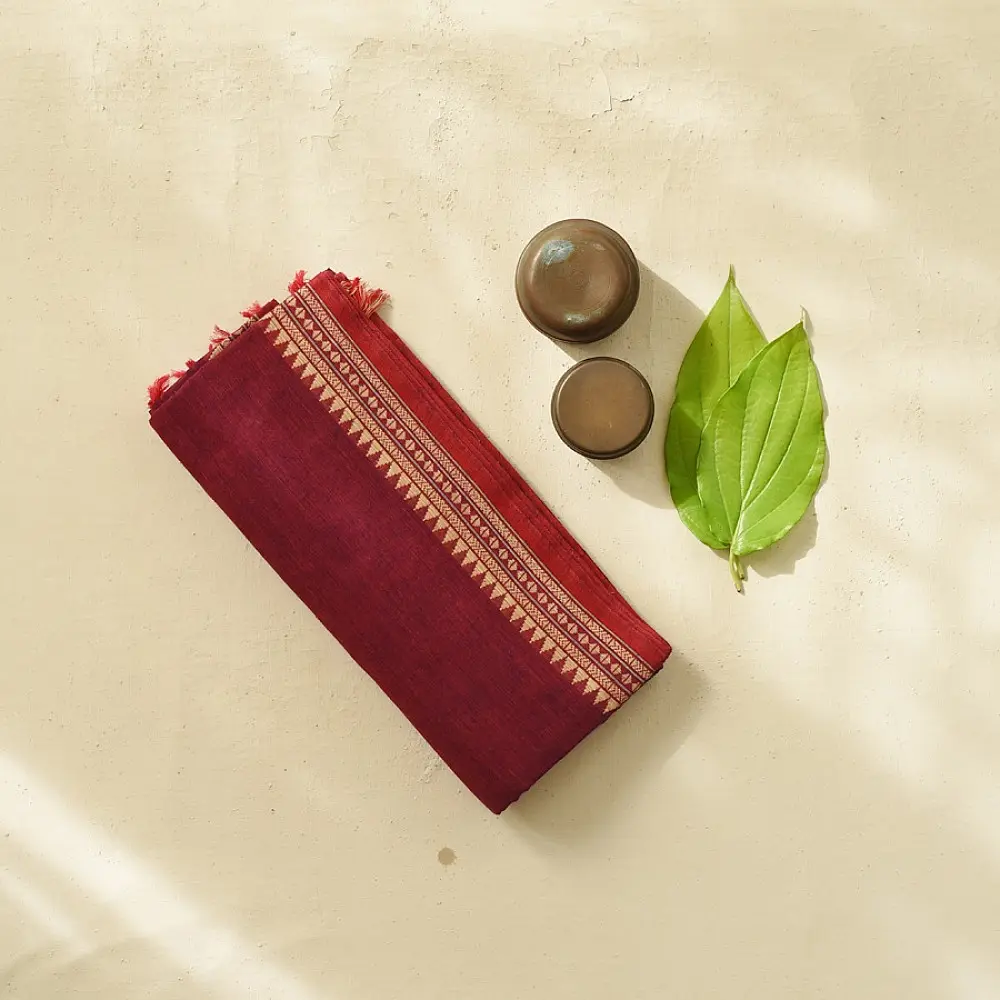handloom begampuri pure cotton saree in deep violet purple with gold and mustard woven temple borders and tassel fringe
