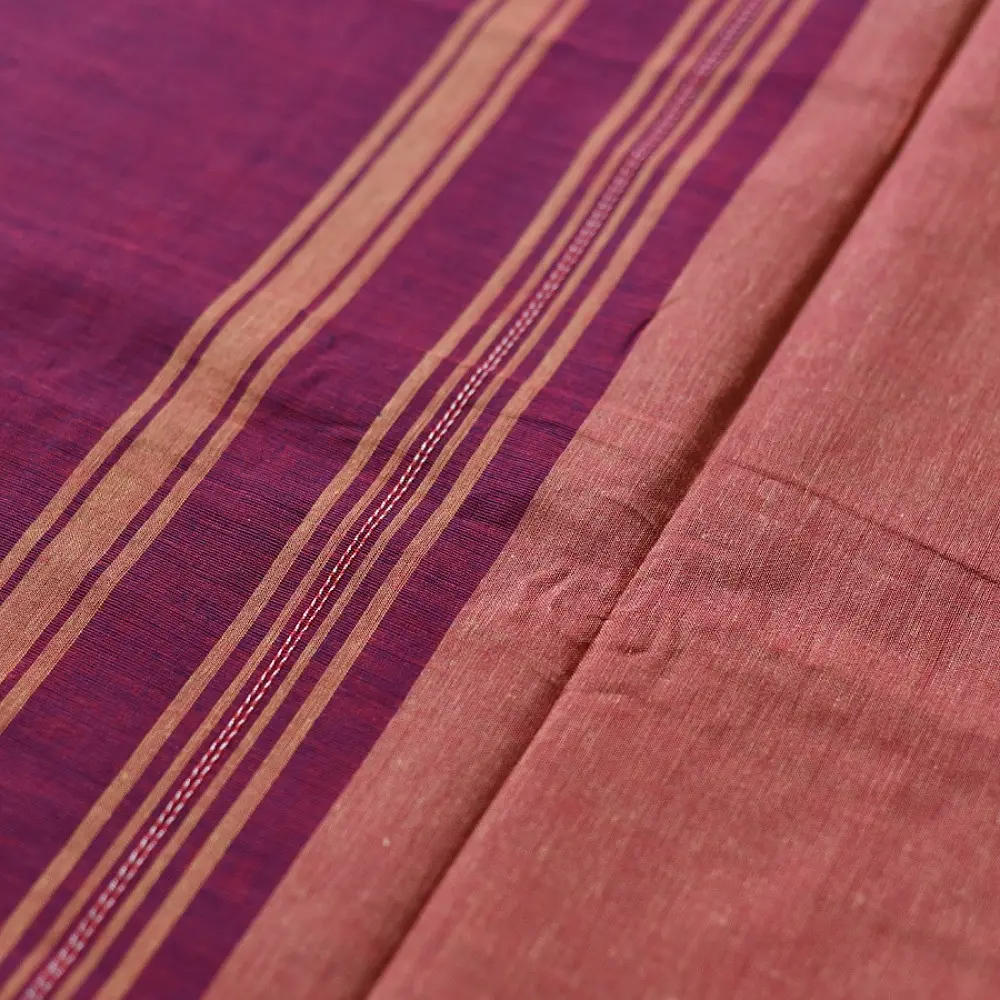 handloom begampuri pure cotton saree in deep violet purple with gold and mustard woven temple borders and tassel fringe