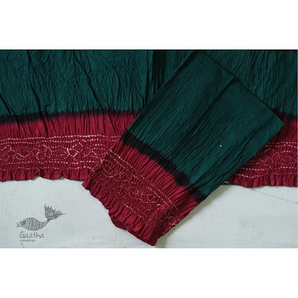 red and green cotton bandhni sarees