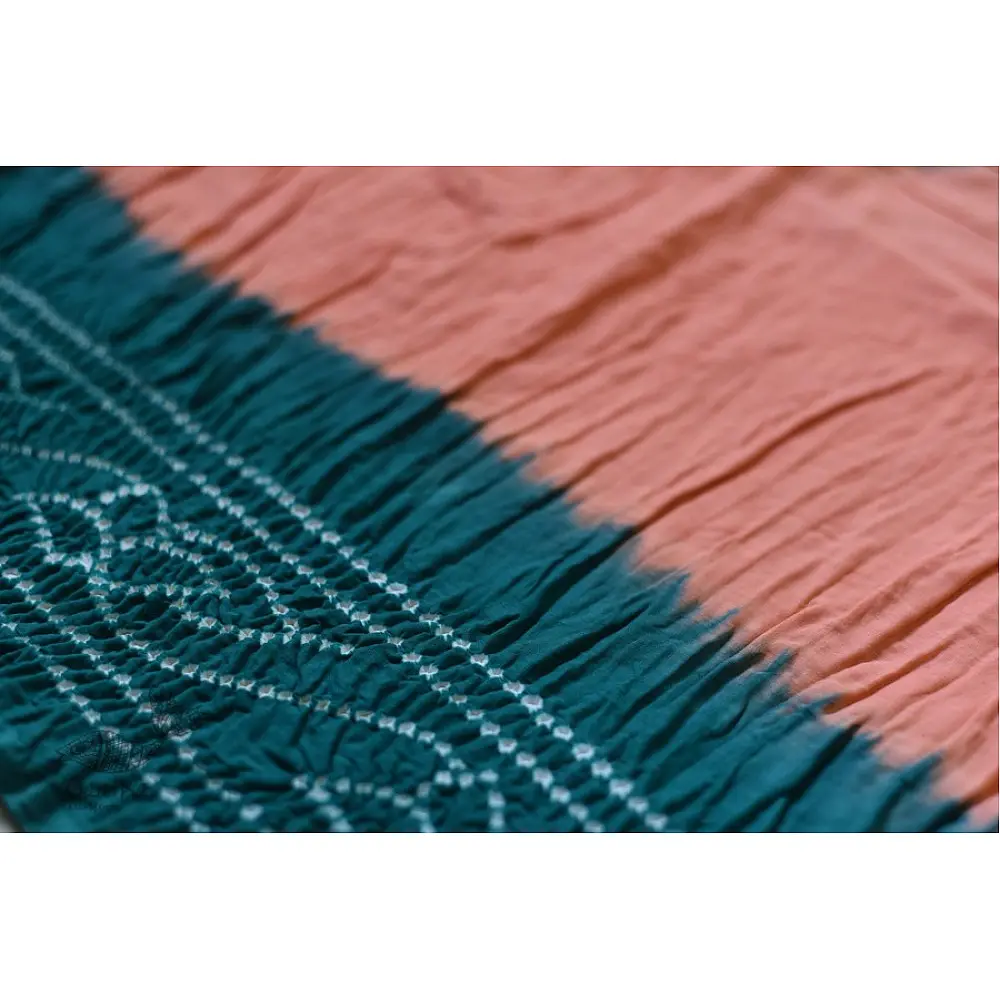 cotton bandhni Green & Peach saree