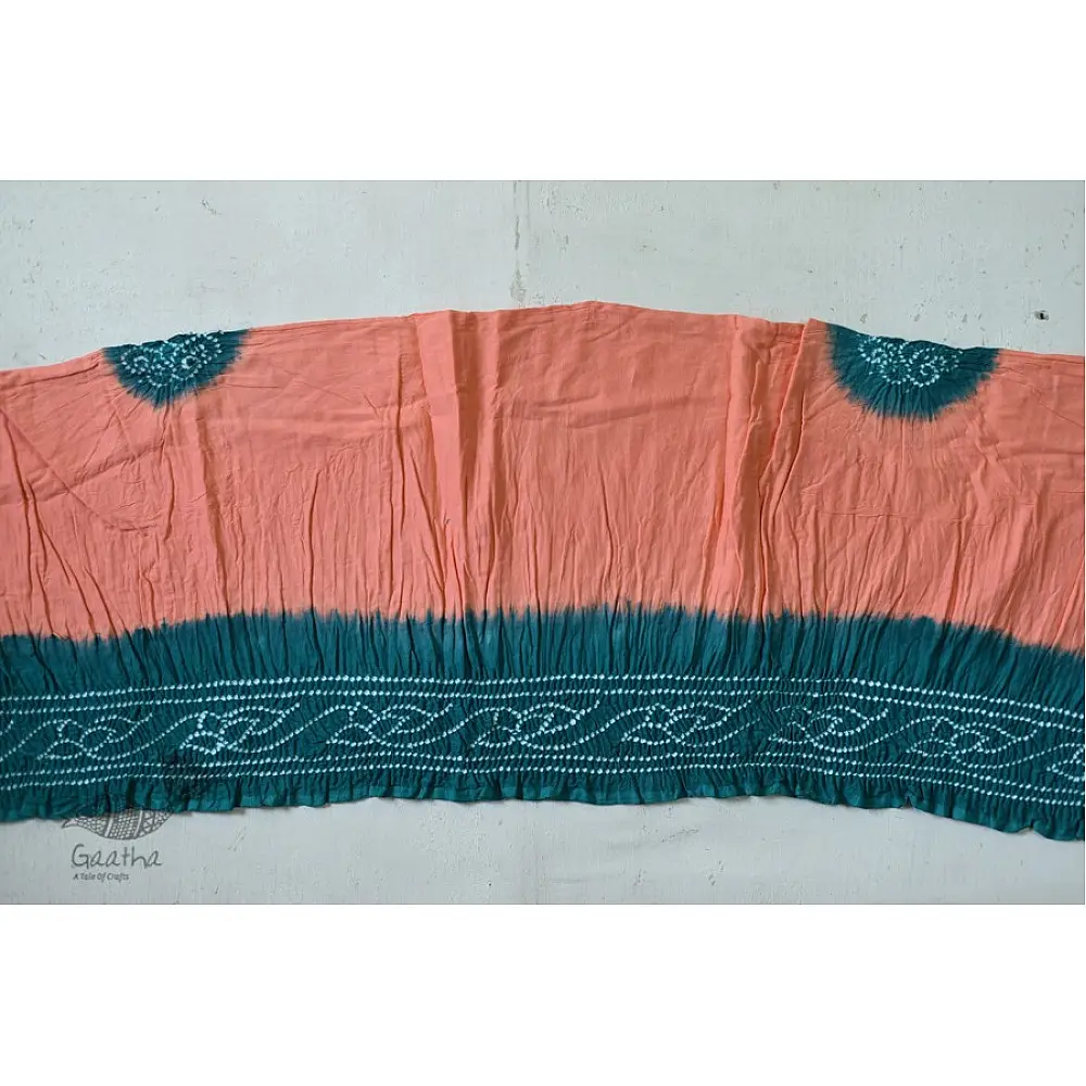cotton bandhni Green & Peach saree