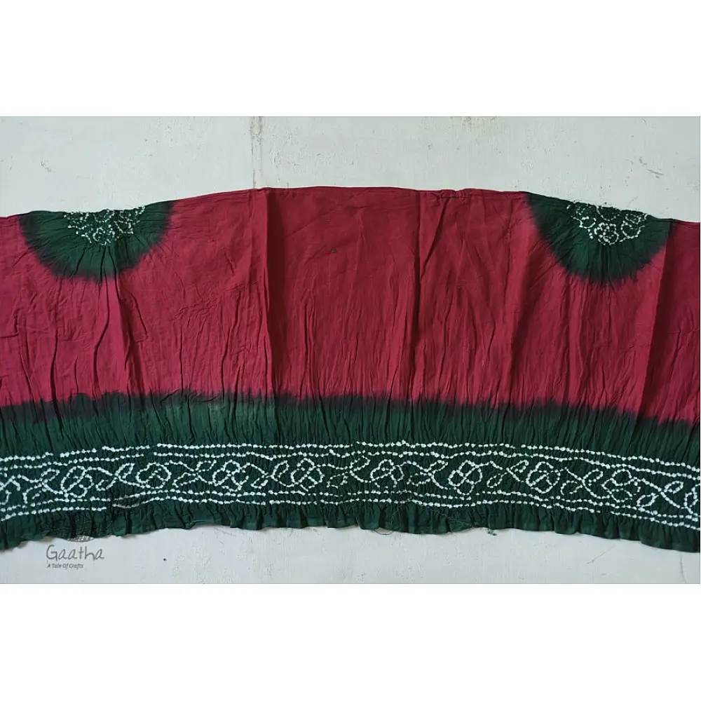 latest collection of cotton bandhni saree - green and dark pink color