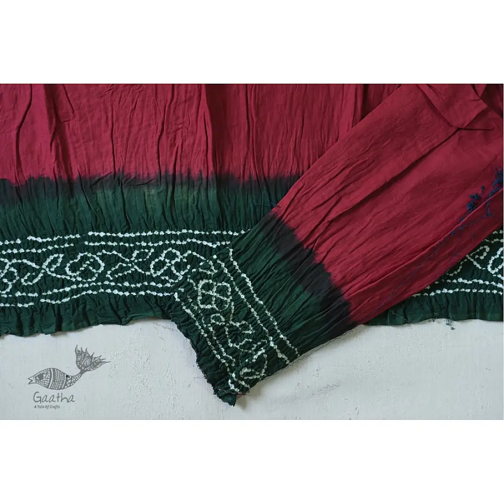 latest collection of cotton bandhni saree - green and dark pink color