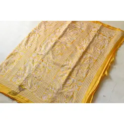 Madhumalti | Kantha Embroidery ~ Lime Yellow Silk Saree