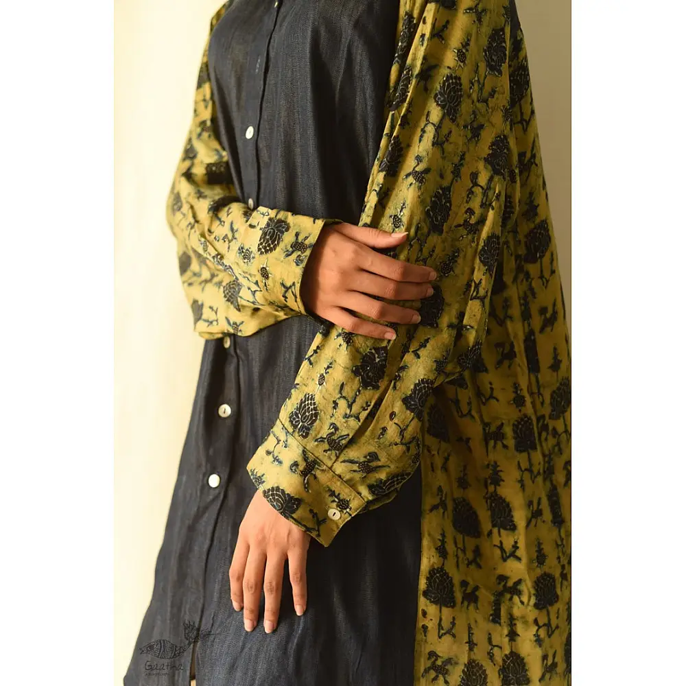 buy Modal Silk Ajrakh Print & Denim Dress