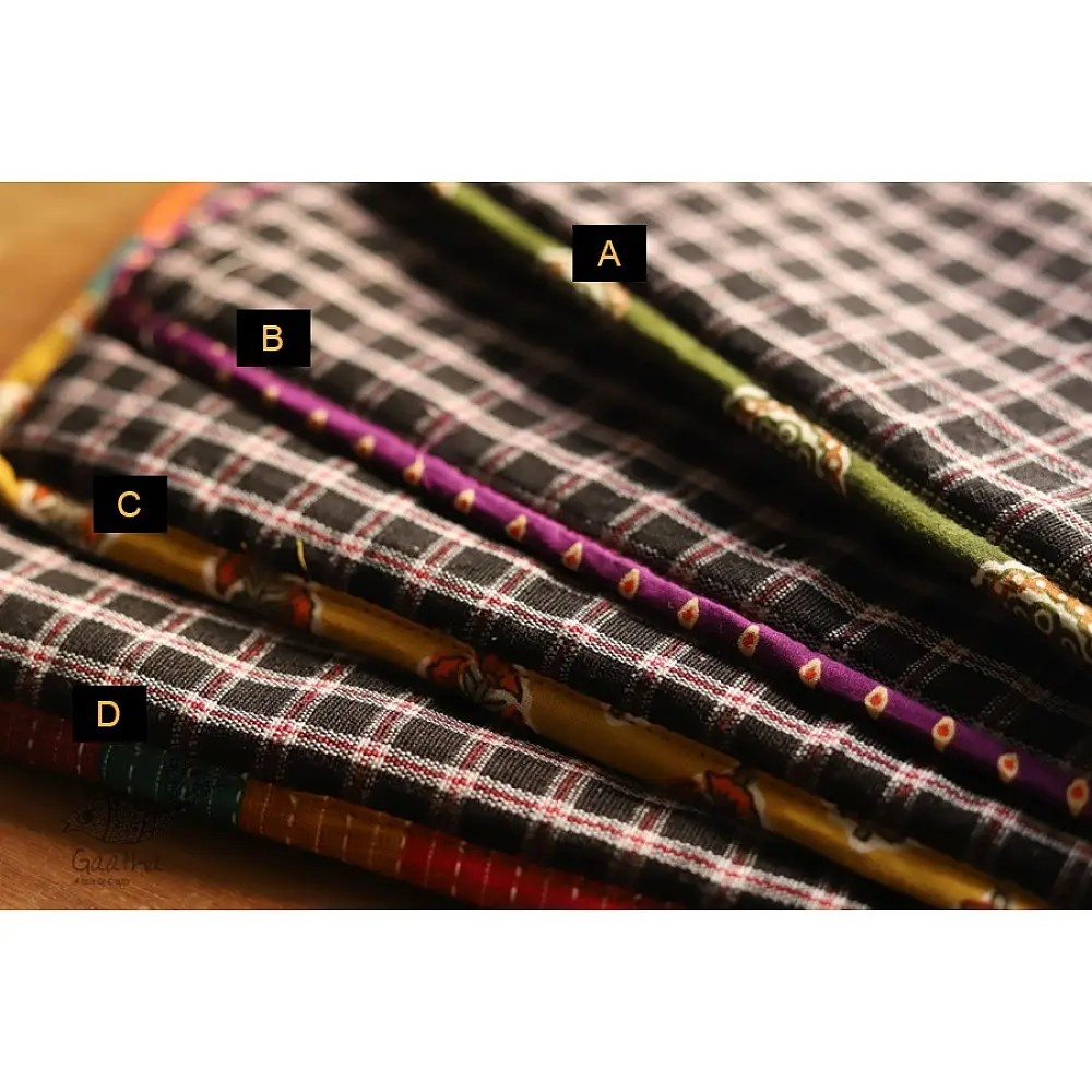 plaid pattern handcrafted cotton iPad cover sleeve for 10.5 inch tablet displayed next to glasses and a notebook on a workspace desk