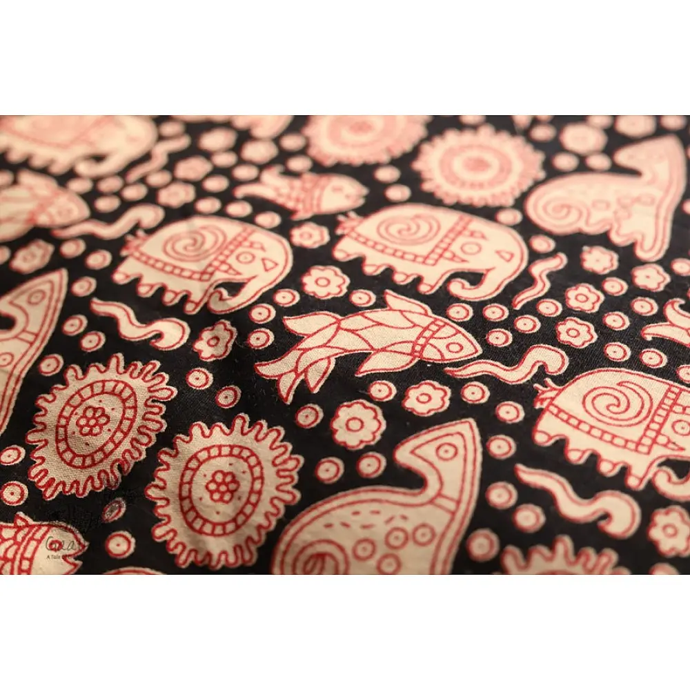 black cotton iPad cover with pink block-printed elephant and paisley motifs