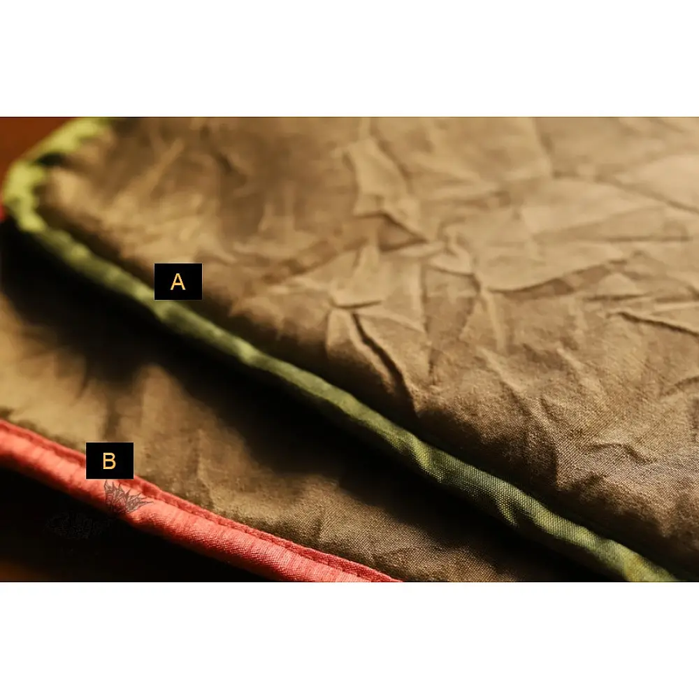 bronze iPad cover with natural crinkled texture and contrast olive and coral border