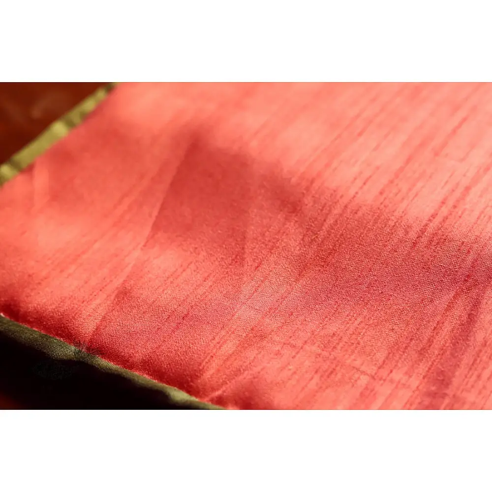 coral cotton iPad cover with natural slubbed texture and contrast olive green border