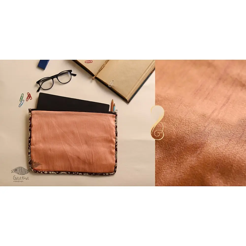 peach cotton iPad cover with natural sheen and printed floral contrast border