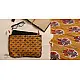 mustard yellow cotton iPad cover with grey and orange leaf print and dark contrast border