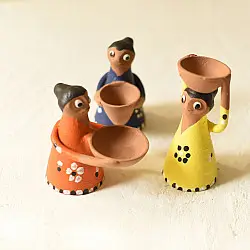 Maati Ka Kaam | Terracotta Handmade Clay Dolls (Set of Three & Random Colors)