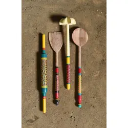 Rasoi | Handmade Wooden Kutch Lacquer Ladles { Set of Four } - 4