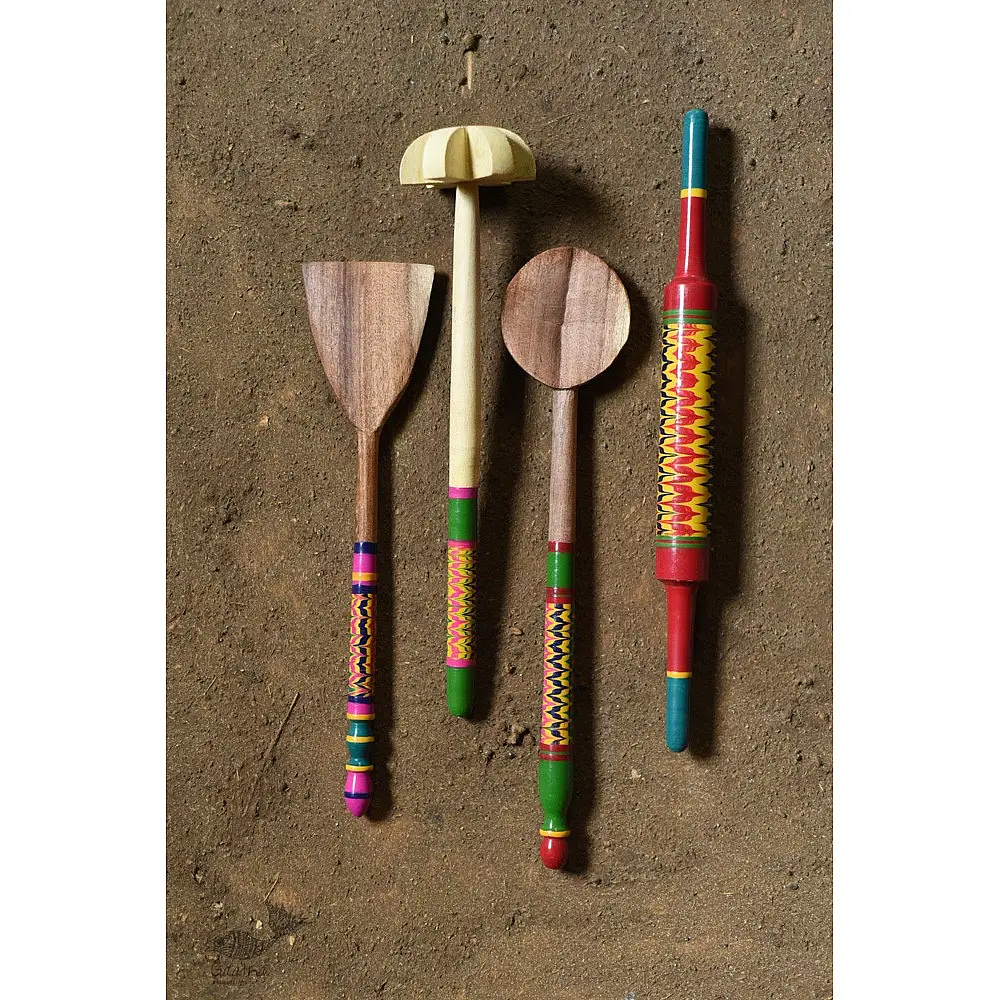 shop Handmade Wooden Utensils - Kutch Lacquer Ladles (Set of Four)