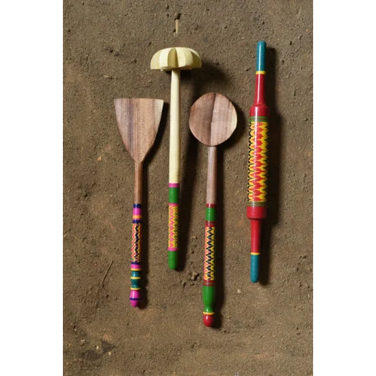 shop Handmade Wooden Utensils - Kutch Lacquer Ladles (Set of Four)