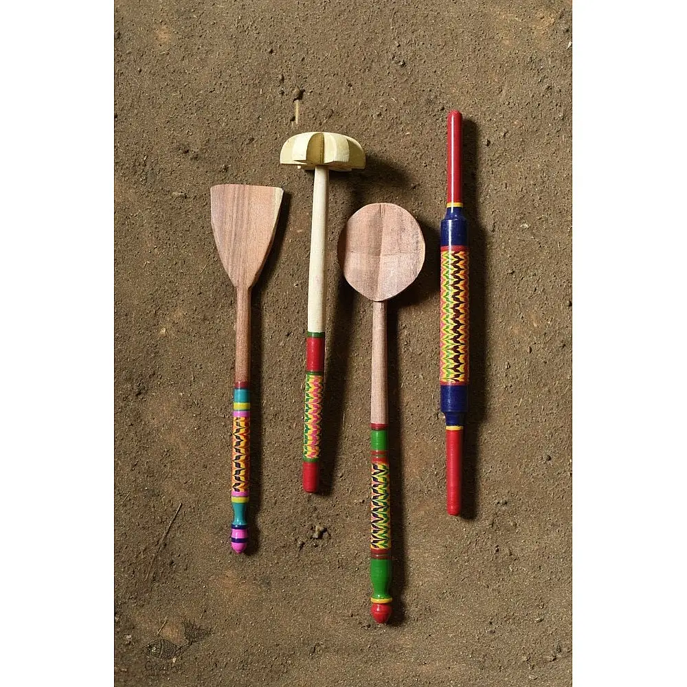 shop Handmade Wooden Lacquer Ladles from Kutch 