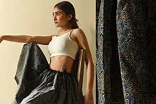 Flowers in a River | Natural Dyed Ajrakh Printed Indigo Short Skirt