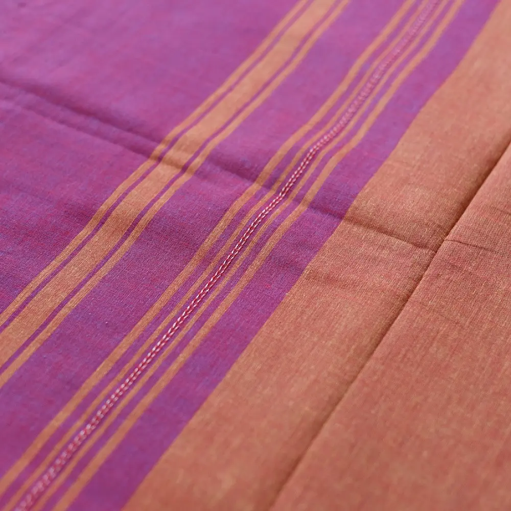 handloom begampuri pure cotton saree in vibrant magenta pink with orange and cream woven temple borders and tassel fringe