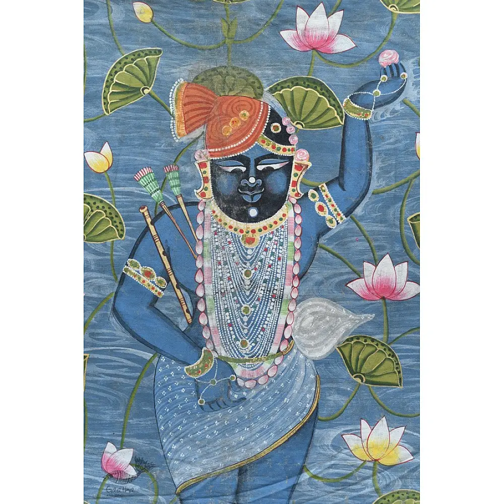 buy Traditional Antique Old Pichwai Painting - Shrinathji & Kamal Talaiya