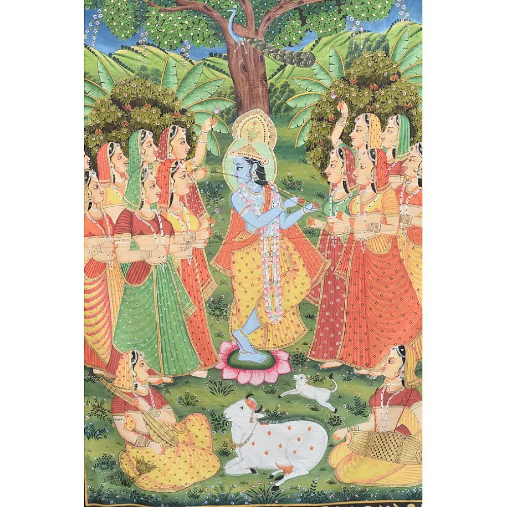 buy Traditional Antique look Krishna and Gopi Painting