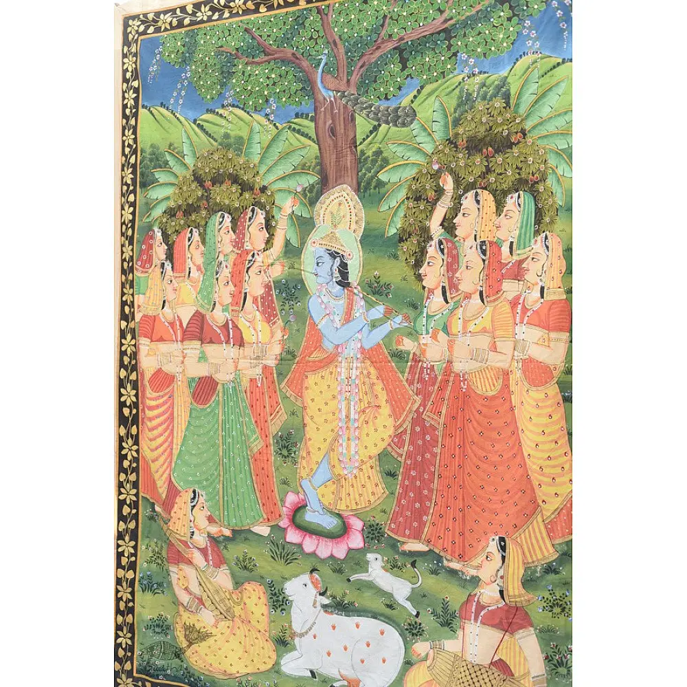 buy Traditional Antique look Krishna and Gopi Painting