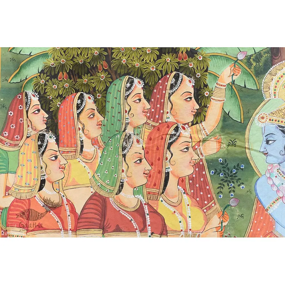 buy Traditional Antique look Krishna and Gopi Painting