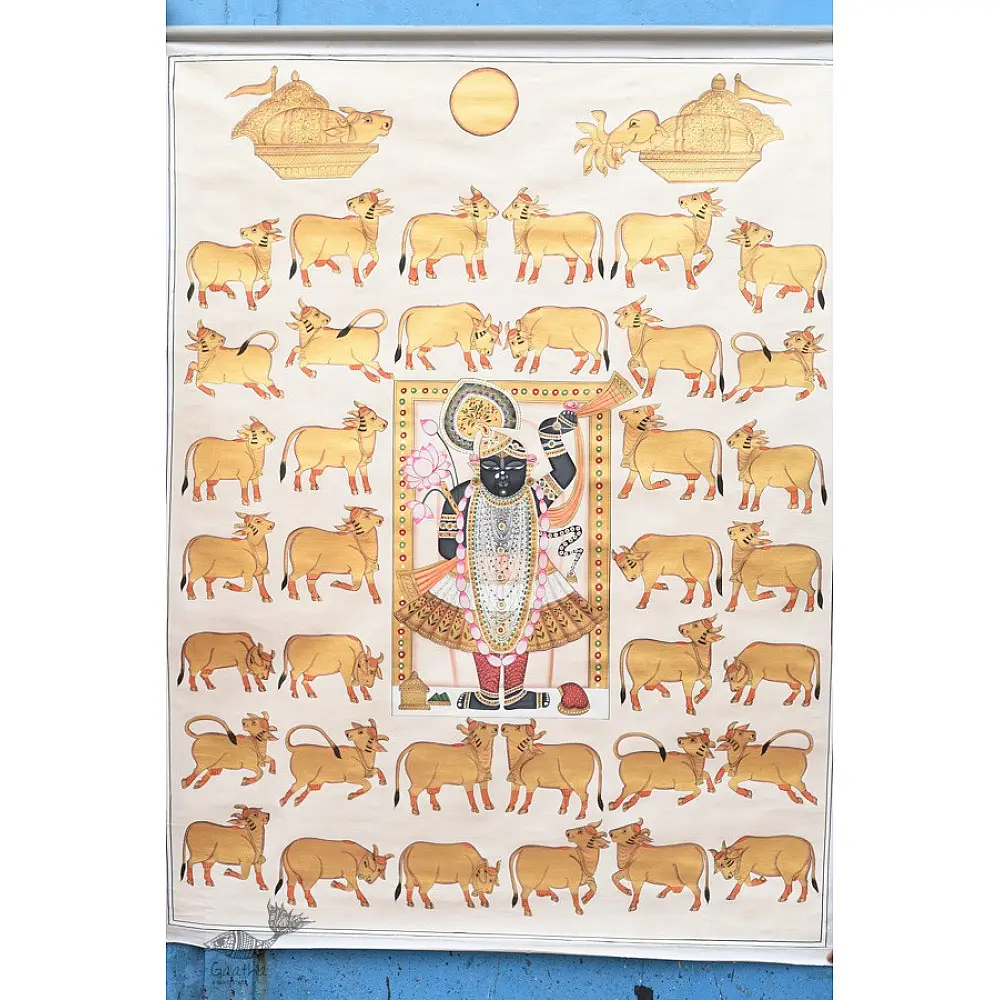 buy Traditional Pichwai Painting - Shrinathji With Golden Cows