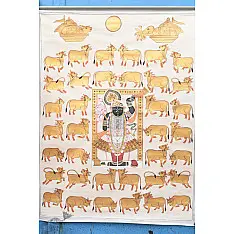 Pichwai Painting - Shrinathji With Golden Cows
