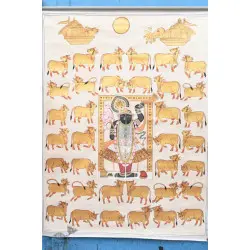 Pichwai Painting - Shrinathji With Golden Cows