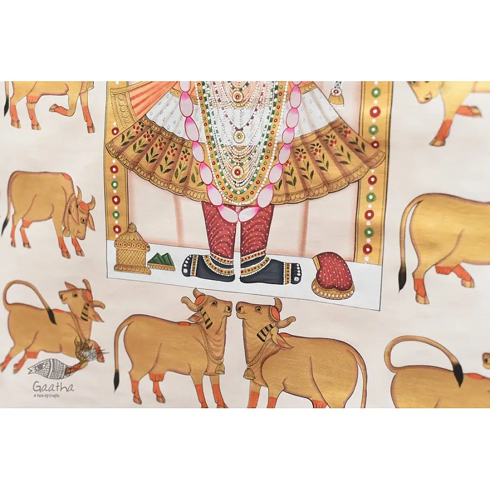 buy Traditional Pichwai Painting - Shrinathji With Golden Cows