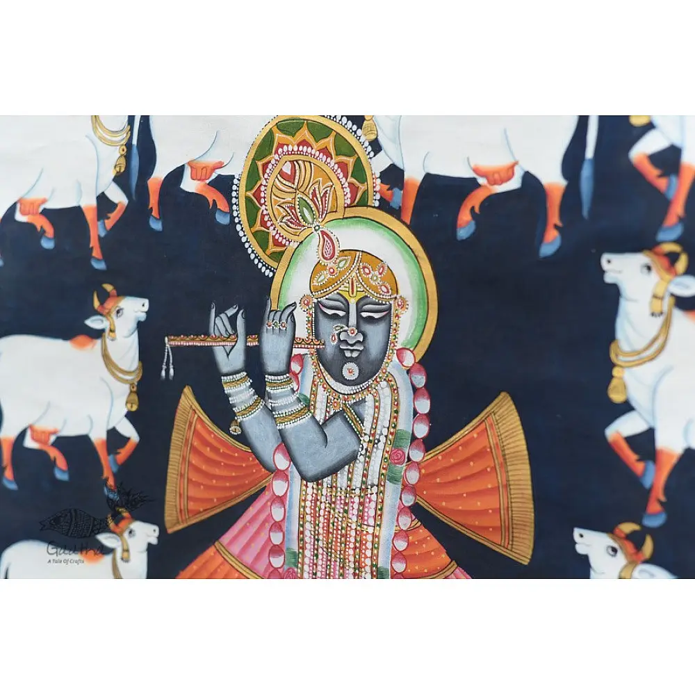 buy Traditional Pichwai Painting - Shrinathji & White cows