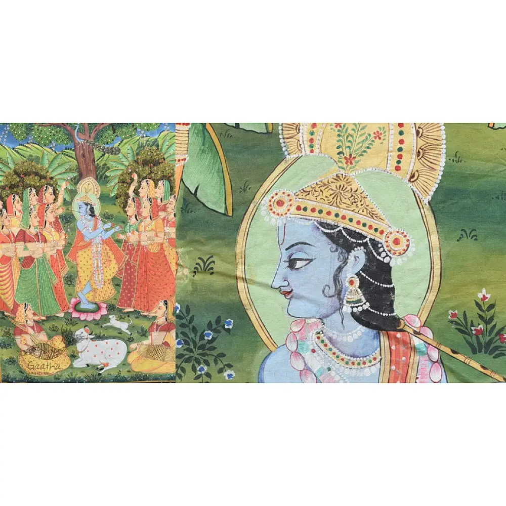 buy Traditional Antique look Krishna and Gopi Painting