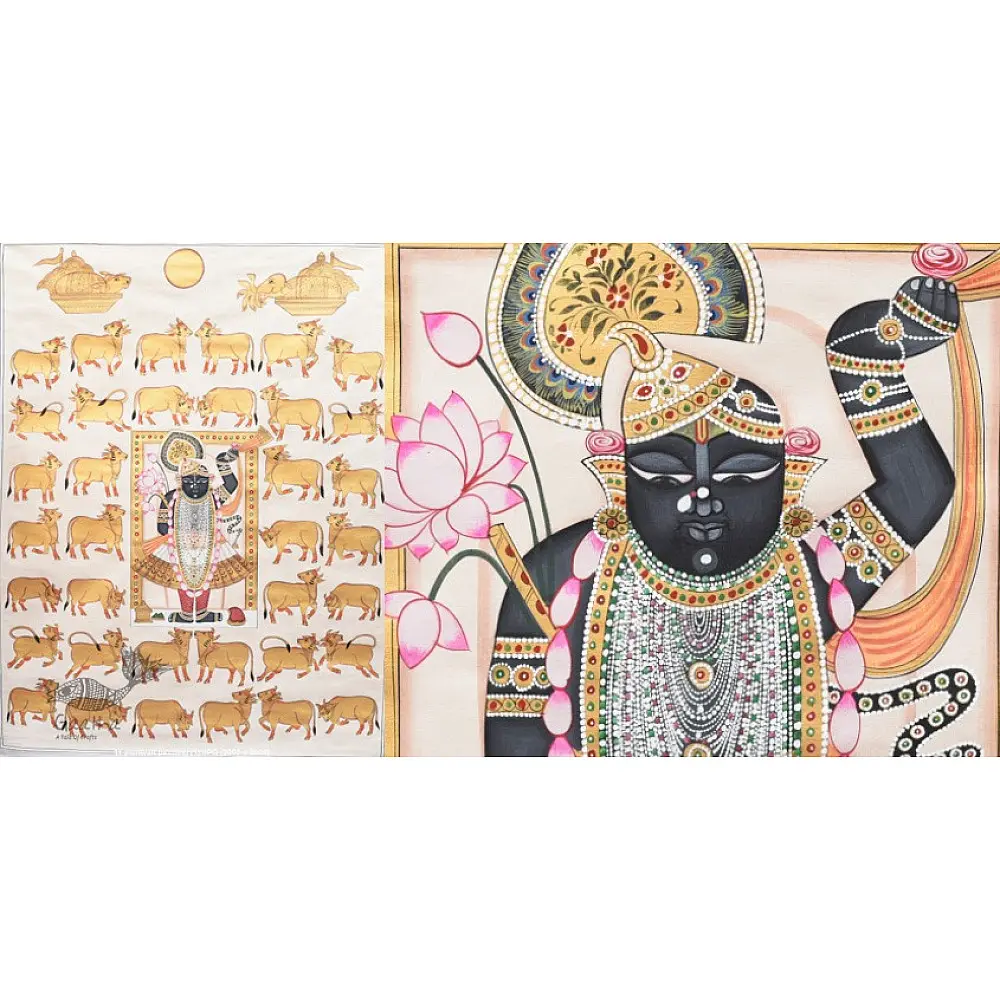 buy Traditional Pichwai Painting - Shrinathji With Golden Cows