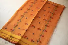 Ramaa . रमा | Hand Embroidered Chanderi Silk Saree - Orangish Yellow