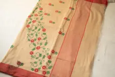 Ramaa . रमा | Hand Embroidered Silk Saree - Beige