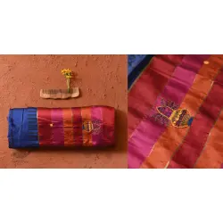 Ramaa . रमा | Hand Embroidered & Block Printed Silk Saree - Blue