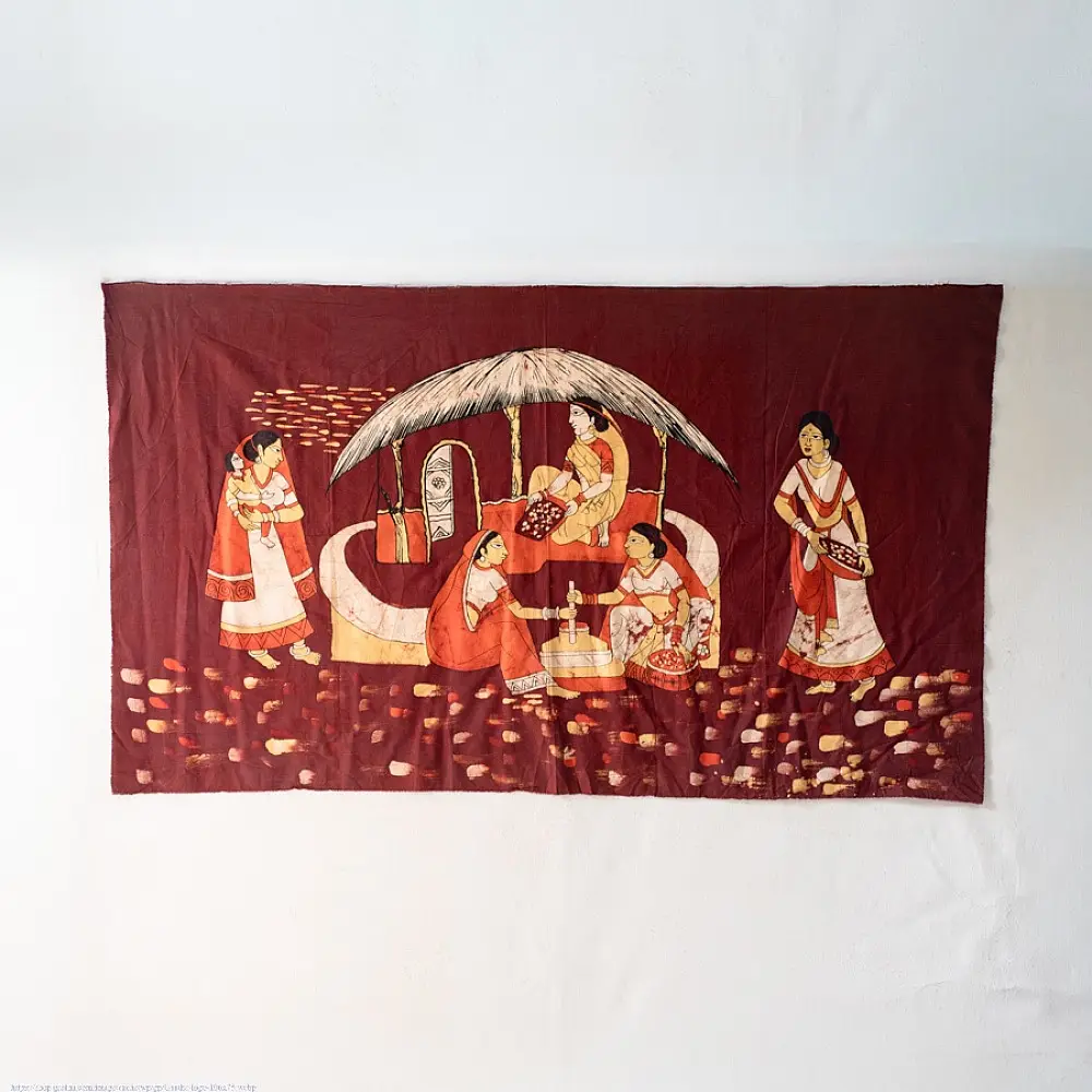 shop handcrafted batik painting - village scene