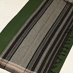 Sadaa . सदा ✡ Begampuri Cotton Saree With Woven Border - Neem Green