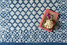 A finite infinity ❧ Indigo Dabu Block Printed Dhurrie ( 5 X 3 Feet)