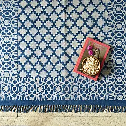 A finite infinity ❧ Indigo Dabu Block Printed Dhurrie ( 5 X 3 Feet)