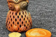 Terracotta Tales | Pottery Art ~ T Light Holder - Owl Shape