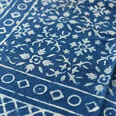 A finite infinity ❧ Indigo Natural Color Dhurrie ( 5 X 3 ) - Dabu Block Print