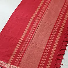 Sadaa . सदा | Begampuri Handloom Temple Border- Pure Cotton Red Saree