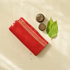 Sadaa . सदा | Begampuri Handloom Temple Border- Pure Cotton Red Saree