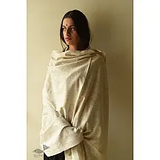Pasham | Pashmina Kashmiri Shawl ~ Sozni Jamawar Embroidery - White on White