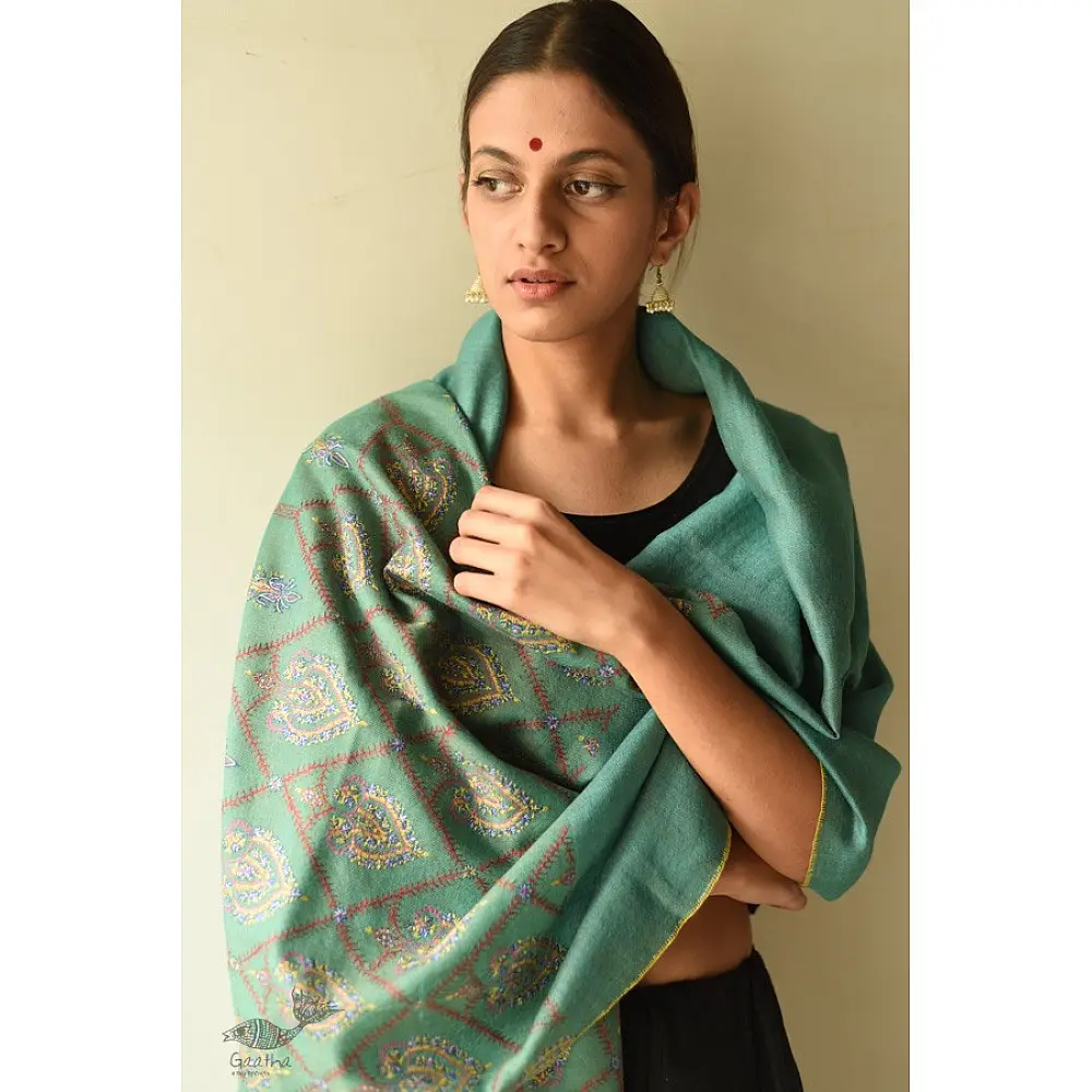 shop Sozni Jamawar Embroidery - Pure Pashmina Shawl
