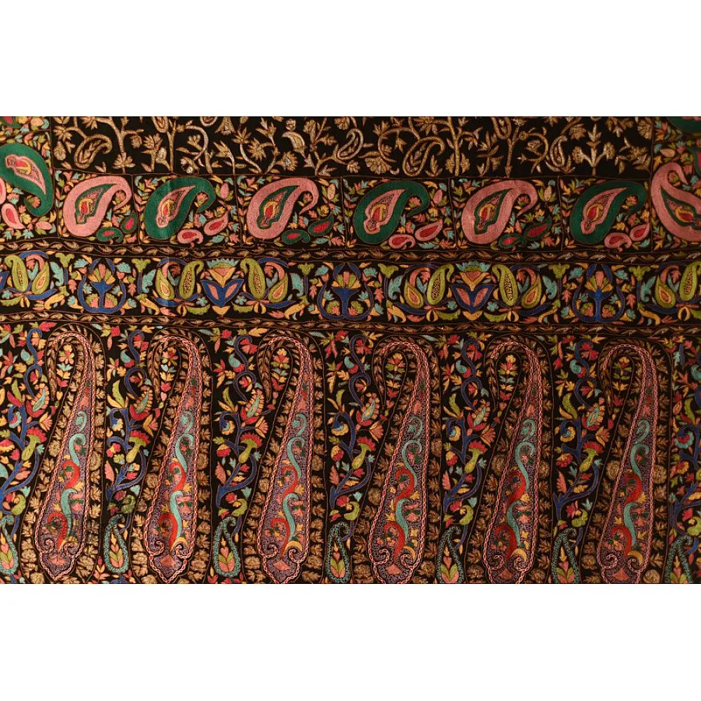 shop Black - Pashmina Shawl with Zari Jamawar Embroidery